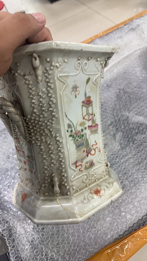 古玩陶瓷珍珠白釉花盆真品鑒賞圖