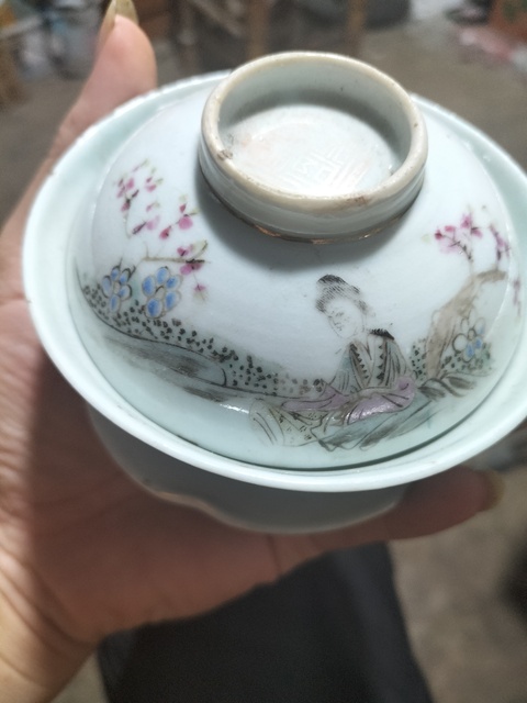 古玩陶瓷仕女嬰戲紋粉彩三才蓋杯拍賣，當前價格1200元