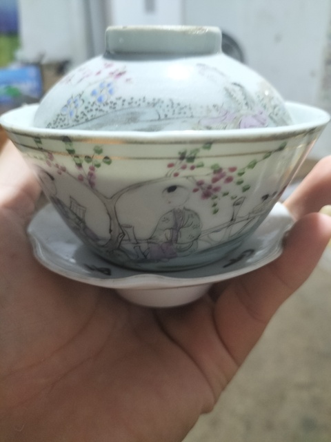 古玩陶瓷仕女嬰戲紋粉彩三才蓋杯拍賣，當前價格1200元