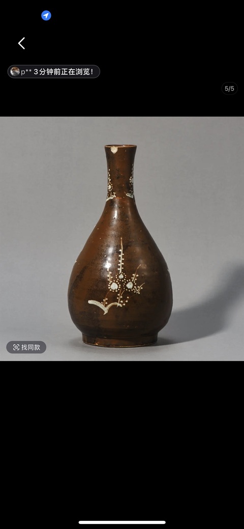古玩陶瓷紫金釉留白花卉紋錐把瓶真品鑒賞圖