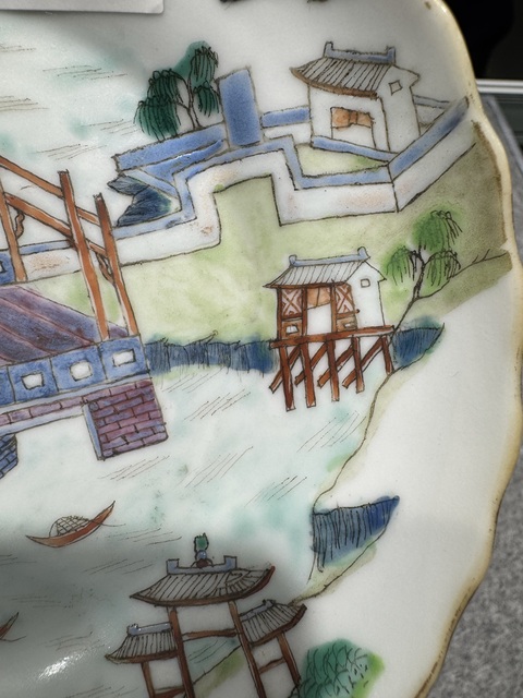 古玩陶瓷粉彩西湖十景折腰盤(pán)真品鑒賞圖