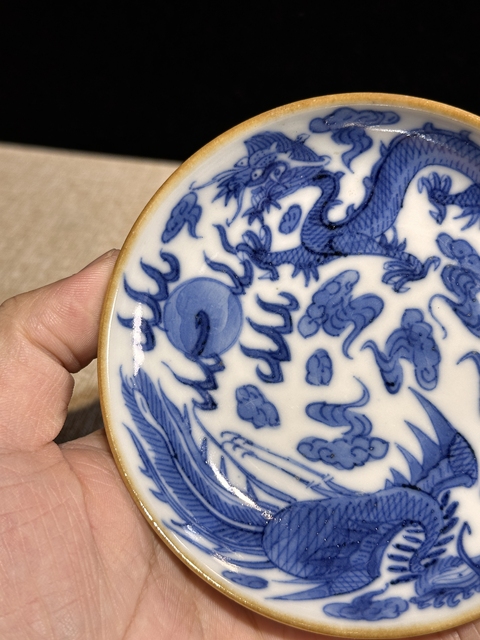 古玩陶瓷清晚期 青花龍鳳紋盤真品鑒賞圖