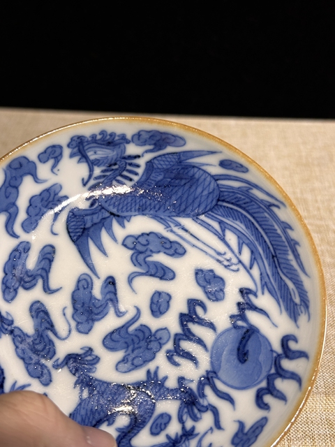 古玩陶瓷清晚期 青花龍鳳紋盤真品鑒賞圖