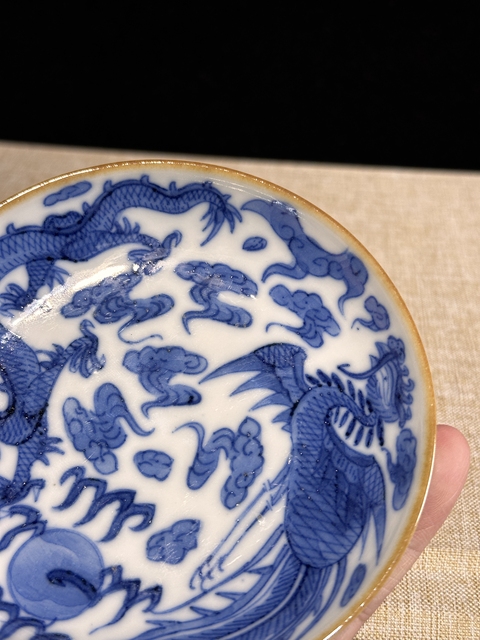 古玩陶瓷清晚期 青花龍鳳紋盤真品鑒賞圖