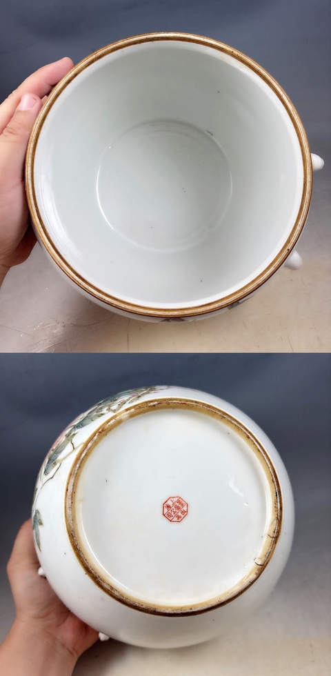 古玩陶瓷粉彩花卉詩(shī)文粥罐真品鑒賞圖