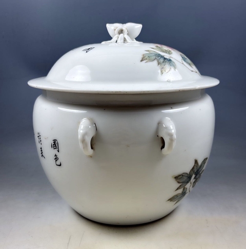 古玩陶瓷粉彩花卉詩(shī)文粥罐真品鑒賞圖
