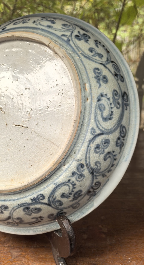 古玩陶瓷明宣德雙鳳紋青花盤拍賣，當前價格6800元