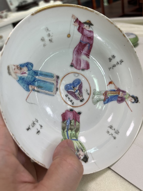 古玩陶瓷廣彩水滸人物折腰盤真品鑒賞圖