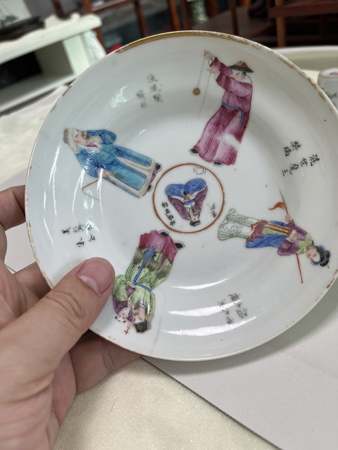 古玩陶瓷廣彩水滸人物折腰盤真品鑒賞圖