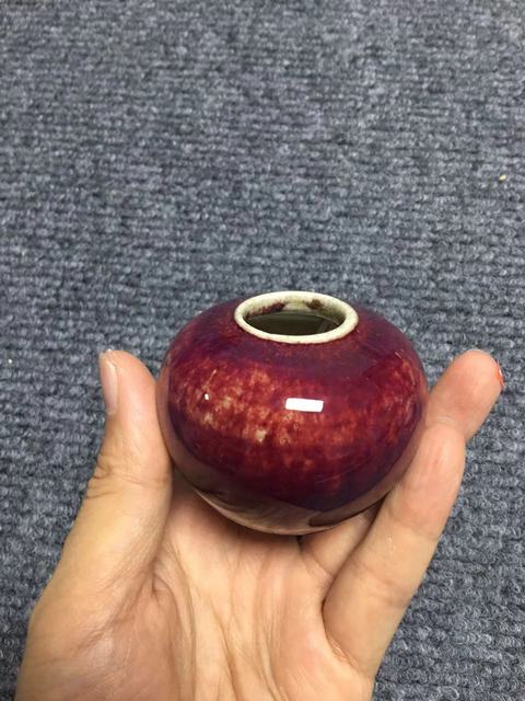 古玩陶瓷鈞紅窯變釉水盂真品鑒賞圖