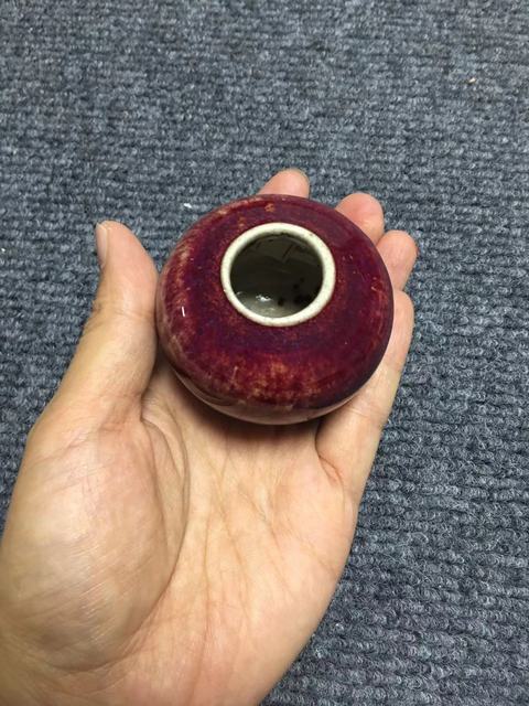 古玩陶瓷鈞紅窯變釉水盂真品鑒賞圖
