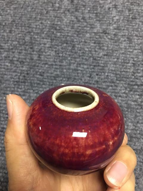古玩陶瓷鈞紅窯變釉水盂真品鑒賞圖