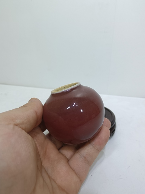古玩陶瓷 紅釉水盂真品鑒賞圖