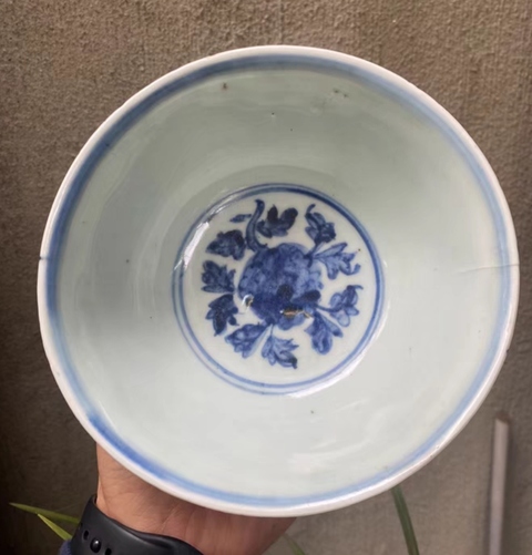 古玩陶瓷明代成化青花鳳凰牡丹紋青花碗拍賣，當前價格6000元
