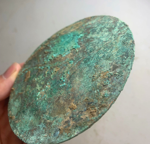 古玩銅器戰(zhàn)漢·旋紋鏡（孔雀藍(lán)銹）真品鑒賞圖