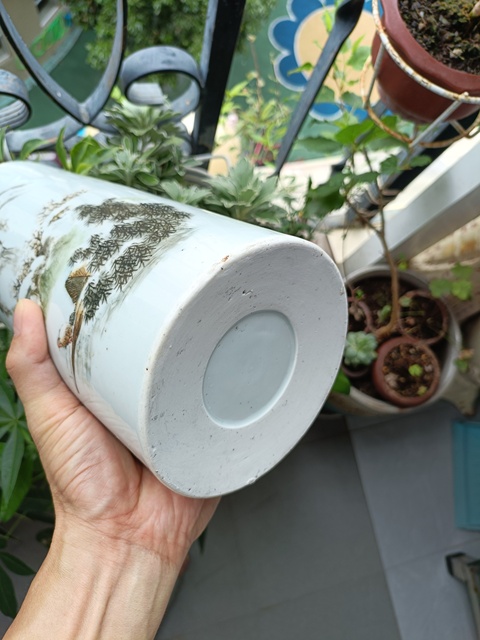 古玩陶瓷民國淺降彩帽筒真品鑒賞圖