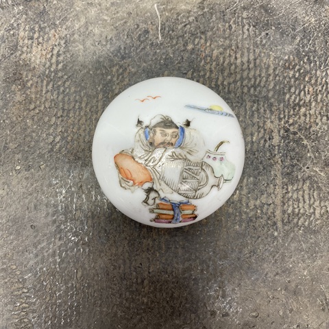 古玩陶瓷太白醉酒圖印泥盒真品鑒賞圖