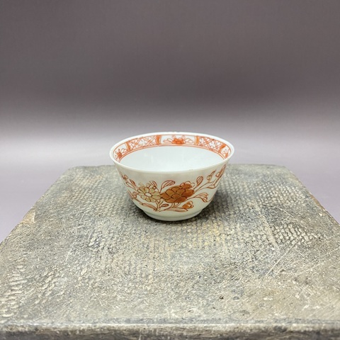 古玩陶瓷清康熙·礬紅描金花卉紋杯拍賣，當前價格960元