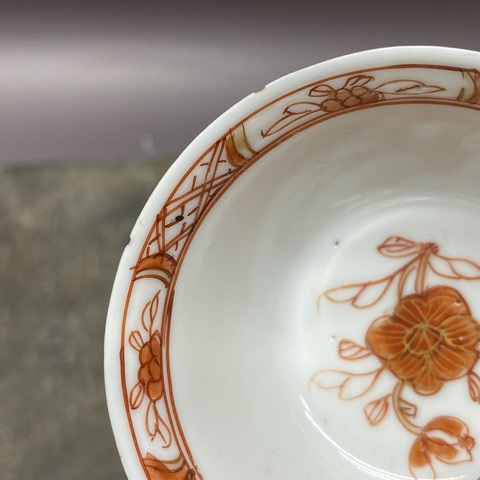 古玩陶瓷清康熙·礬紅描金花卉紋杯拍賣，當前價格960元