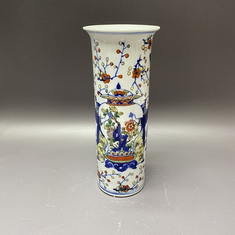 古玩陶瓷青花五彩喜報平安花觚真品鑒賞圖