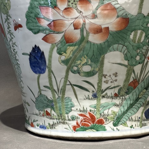 古玩陶瓷五彩荷塘花鳥紋將軍罐真品鑒賞圖