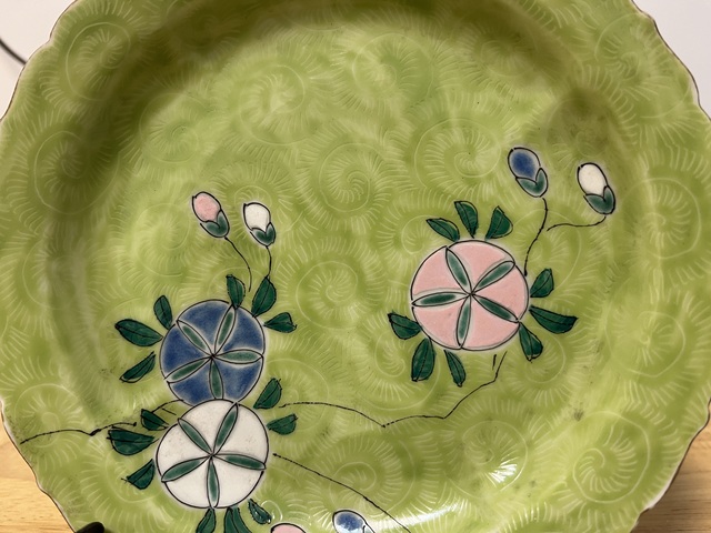 古玩陶瓷日本仿乾隆扎道粉彩花卉紋盤真品鑒賞圖