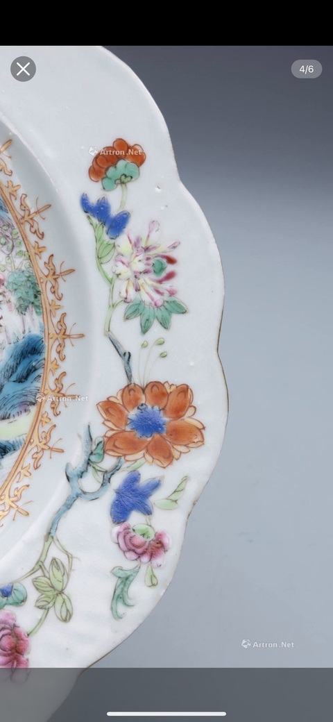 古玩陶瓷粉彩山水盤真品鑒賞圖