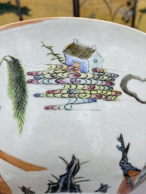 古玩陶瓷軋道粉彩人物故事紋碗真品鑒賞圖
