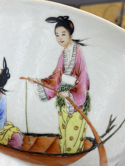古玩陶瓷軋道粉彩人物故事紋碗真品鑒賞圖
