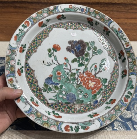 古玩陶瓷五彩花卉紋折腰盤真品鑒賞圖