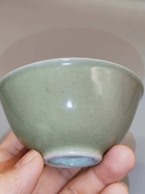 古玩陶瓷民國(guó)，豆青釉茶碗拍賣，當(dāng)前價(jià)格160元