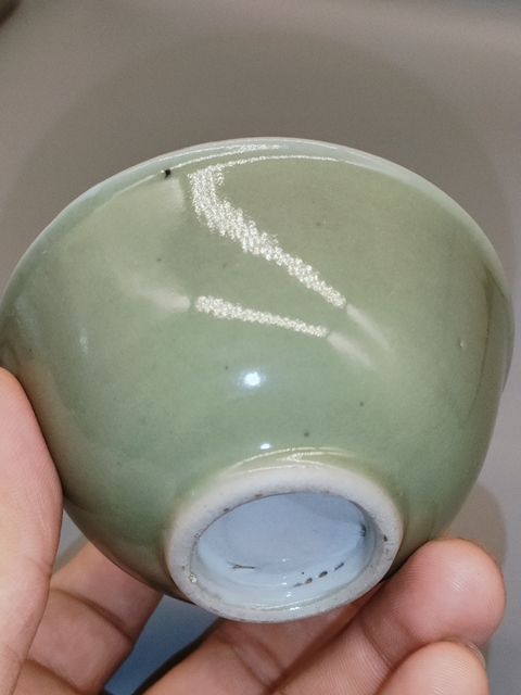 古玩陶瓷民國(guó)，豆青釉茶碗拍賣，當(dāng)前價(jià)格160元