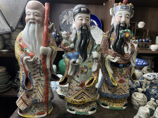 古玩陶瓷民國(guó)晚期建國(guó)初福祿壽瓷塑真品鑒賞圖