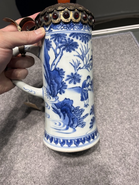 古玩陶瓷明崇禎 青花把杯真品鑒賞圖