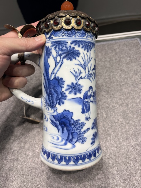 古玩陶瓷明崇禎 青花把杯真品鑒賞圖