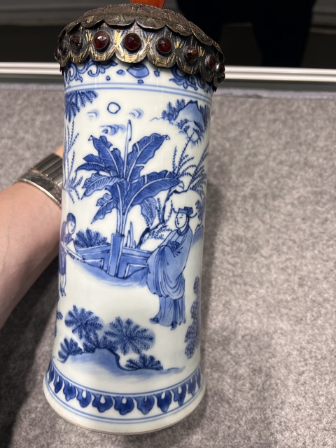 古玩陶瓷明崇禎 青花把杯真品鑒賞圖