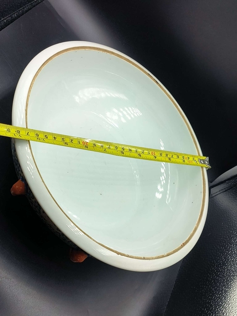 古玩陶瓷民國時期藍地粉彩福壽紋溫鍋拍賣，當前價格1800元