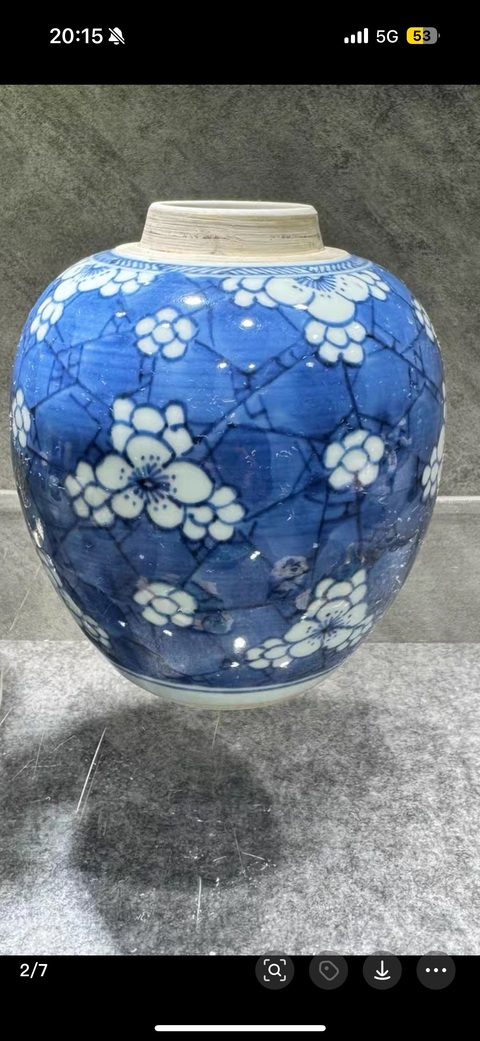 古玩陶瓷青花留白冰梅紋罐真品鑒賞圖