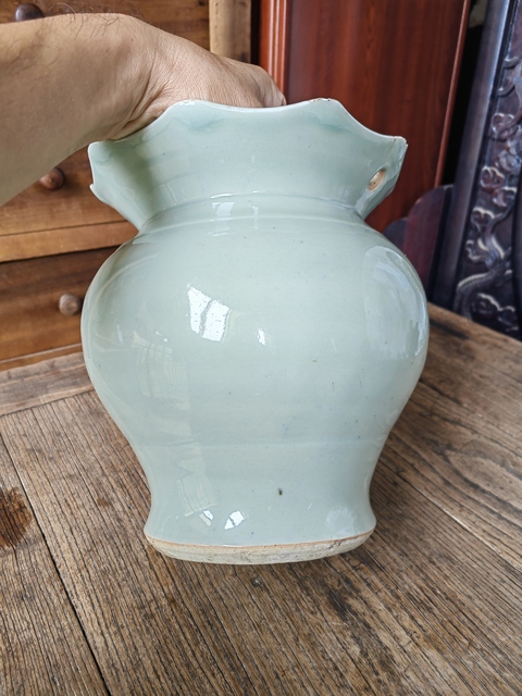 古玩陶瓷豆青釉座真品鑒賞圖