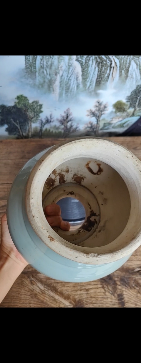 古玩陶瓷豆青釉座真品鑒賞圖