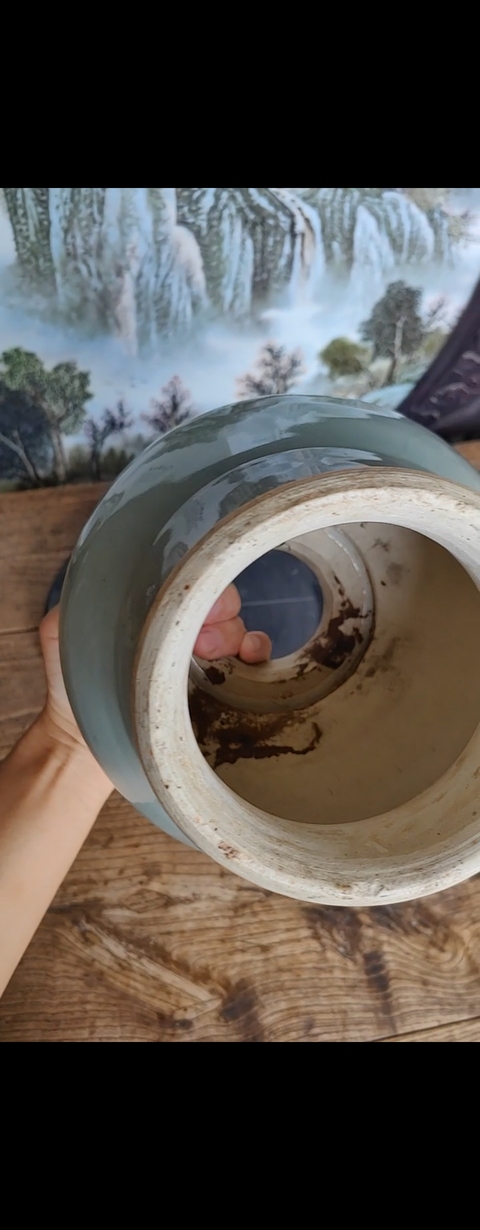 古玩陶瓷豆青釉座真品鑒賞圖