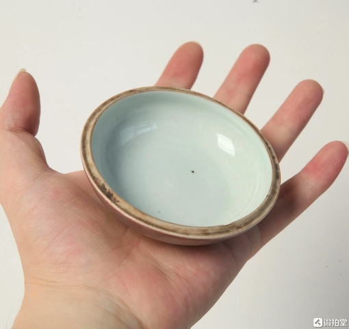 古玩陶瓷豇豆紅釉印盒底真品鑒賞圖