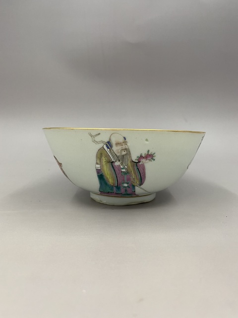 古玩陶瓷清晚期 粉彩麻姑獻壽鶴鹿同春圖碗拍賣,當前價格13777元