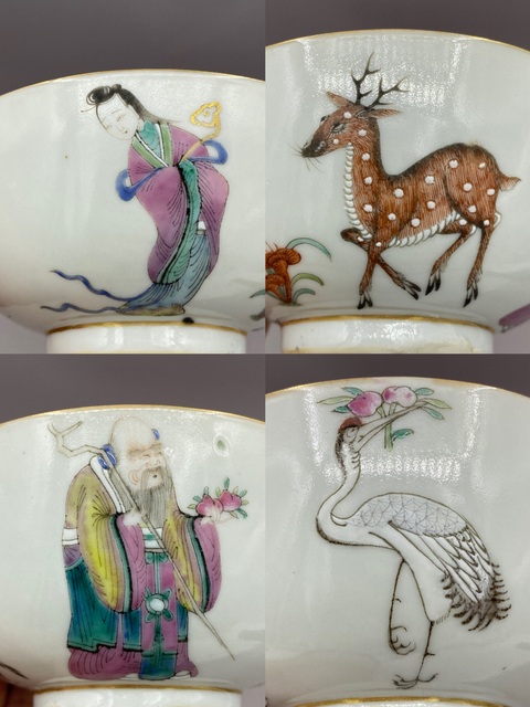 古玩陶瓷清晚期 粉彩麻姑獻壽鶴鹿同春圖碗拍賣,當前價格13777元