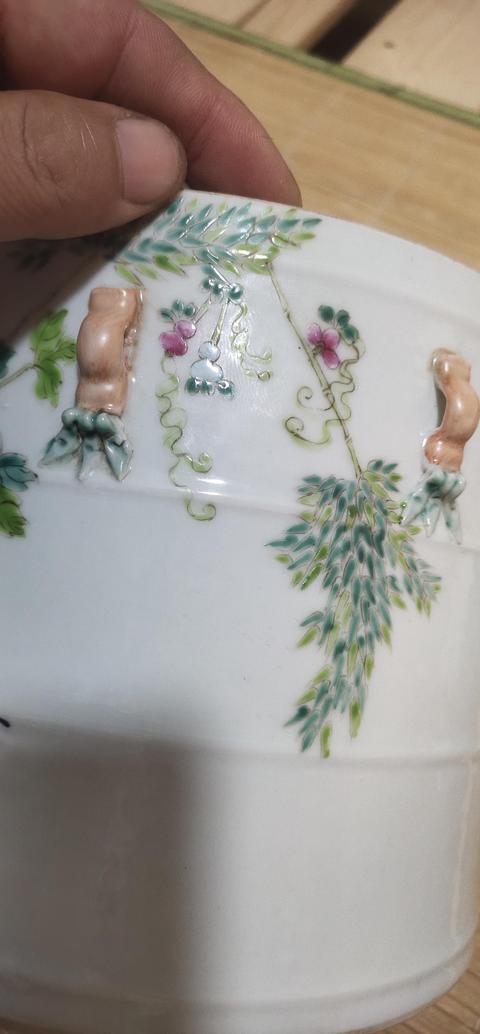 古玩陶瓷粉彩牡丹葫蘆竹四系粥罐真品鑒賞圖