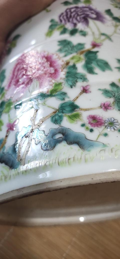 古玩陶瓷粉彩牡丹葫蘆竹四系粥罐真品鑒賞圖