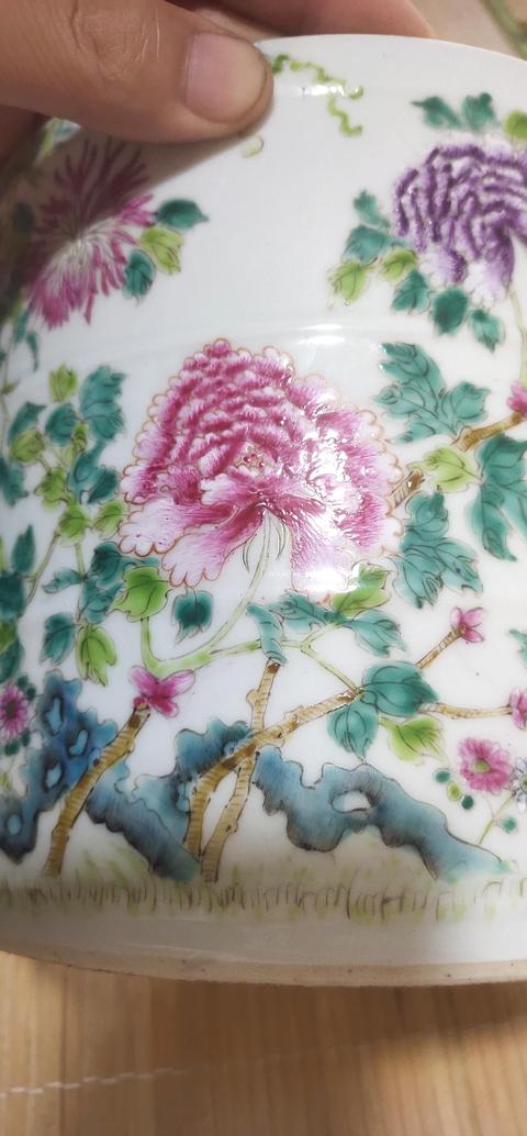 古玩陶瓷粉彩牡丹葫蘆竹四系粥罐真品鑒賞圖