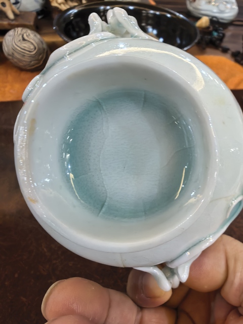 古玩陶瓷湖田窯影青釉螭龍耳杯真品鑒賞圖