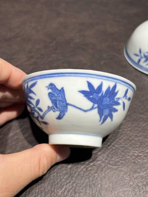 古玩陶瓷青花花鳥紋茶圓真品鑒賞圖