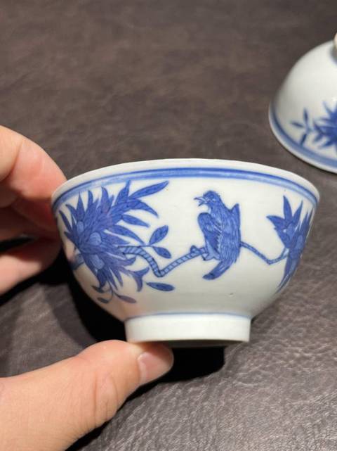 古玩陶瓷青花花鳥紋茶圓真品鑒賞圖